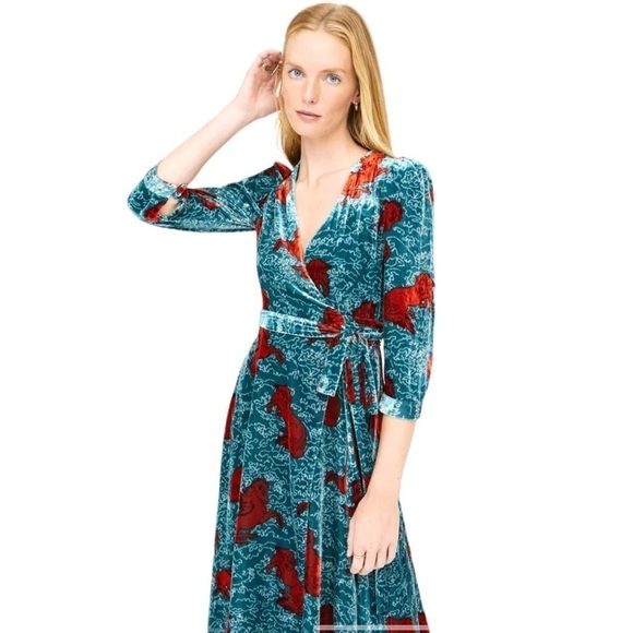 Rhode - NWT Lainey Velvet Pony Print Wrap Dress Sz XS - Picture 2 of 11